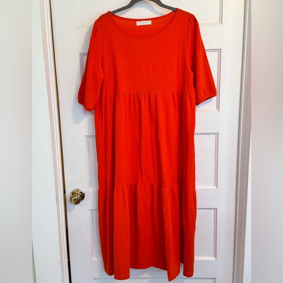 Hipster Row Dresses & Skirts - Hipster Row Dress “Anna” Cotton Tiered Bright Orange